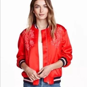H&M Red Silk Bomber Jacket **never worn
